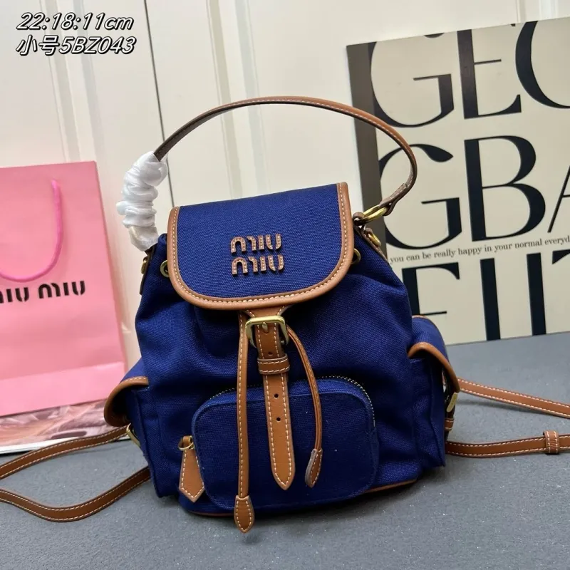 Miu Miu Small Blue Canvas Backpack 5BZ043