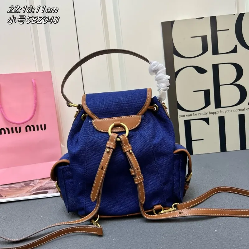 Alternative view of Miu Miu Small Blue Canvas Backpack 5BZ043