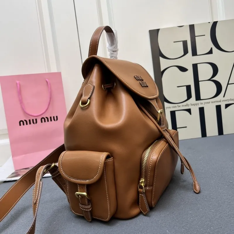 MIU MIU Large Brown Leather Backpack 5BZ042 - Image 3