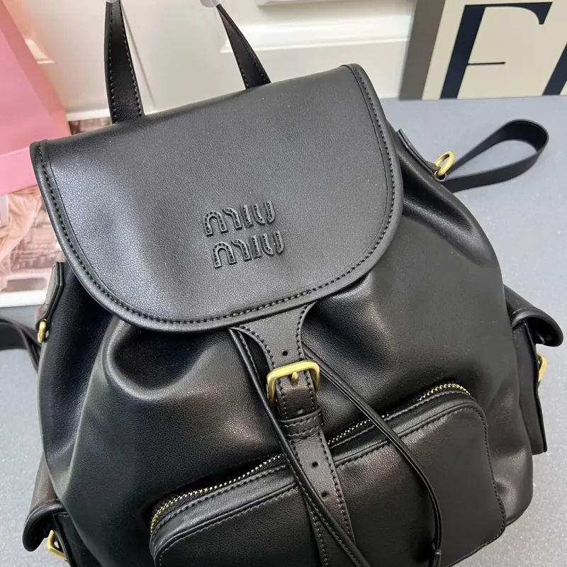 MIU MIU Large Black Leather Backpack 5BZ042 - Image 5
