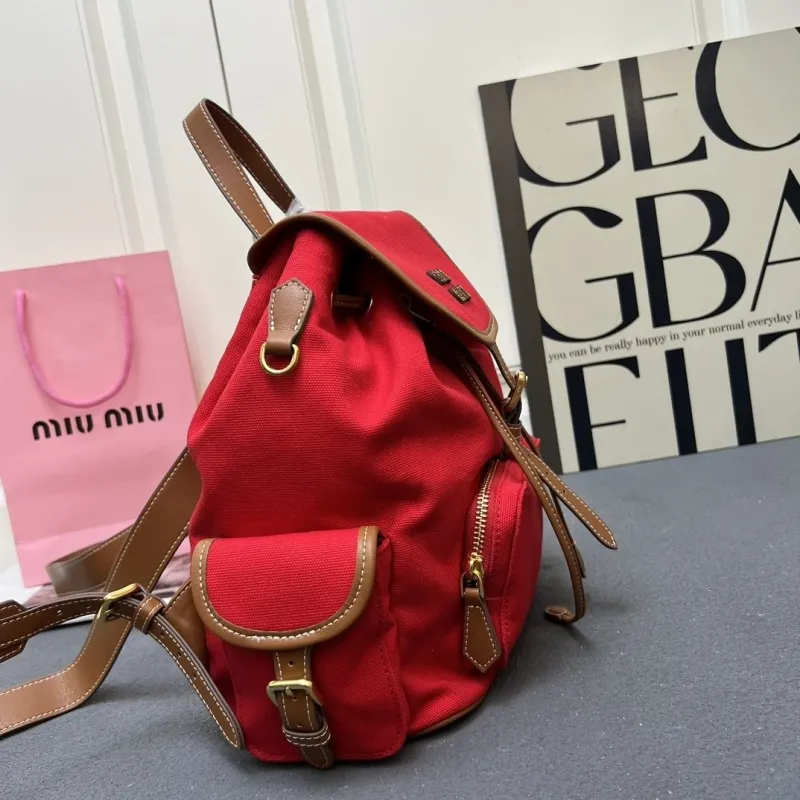 Miu Miu Large Red Canvas Backpack 5BZ042 - Image 3