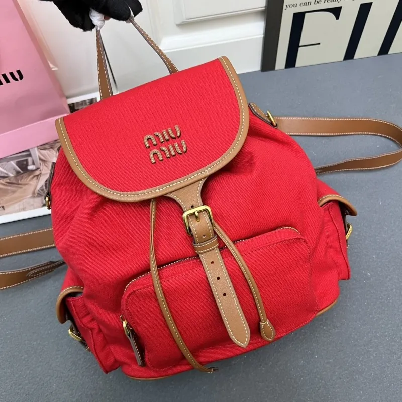 Miu Miu Large Red Canvas Backpack 5BZ042 - Image 6