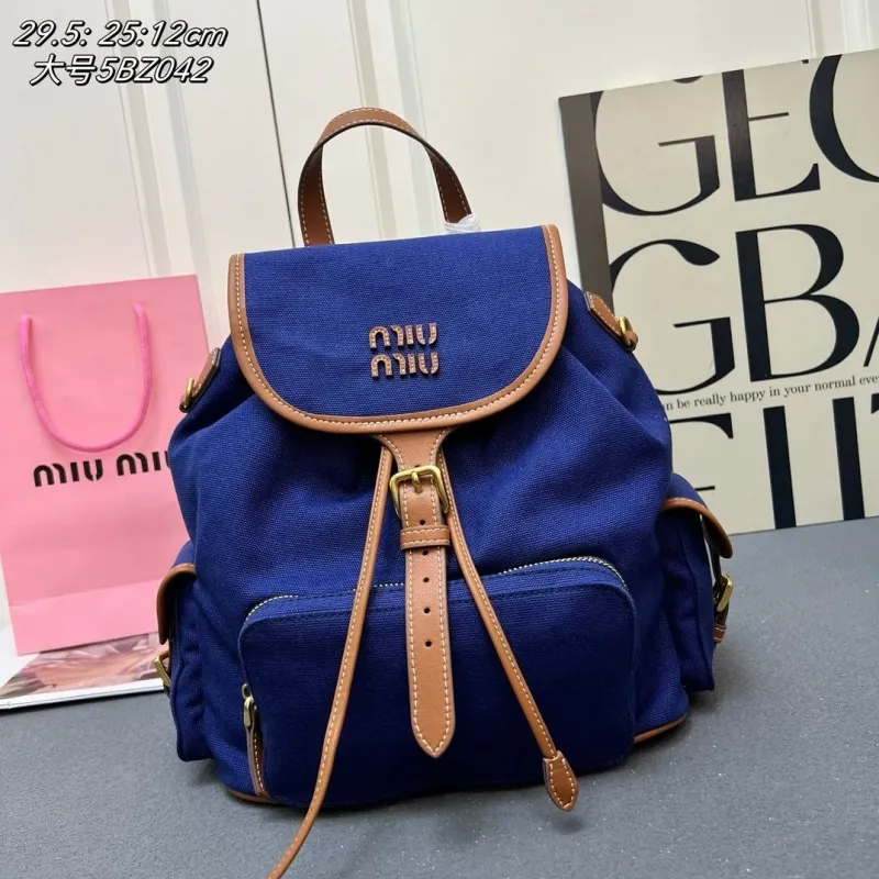MIU MIU Large Blue Canvas Backpack 5BZ042
