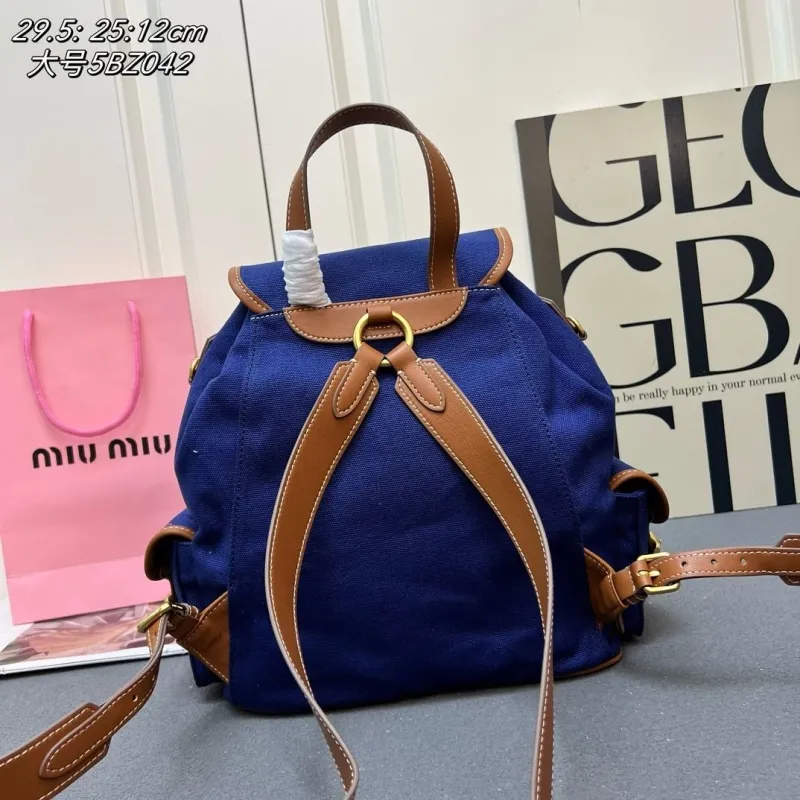 Alternative view of MIU MIU Large Blue Canvas Backpack 5BZ042