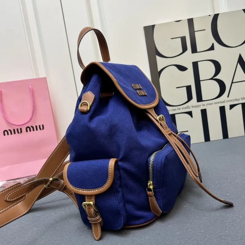 MIU MIU Large Blue Canvas Backpack 5BZ042 - Image 3
