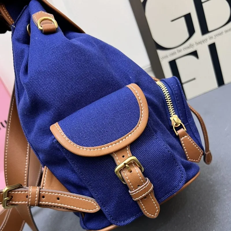MIU MIU Large Blue Canvas Backpack 5BZ042 - Image 4