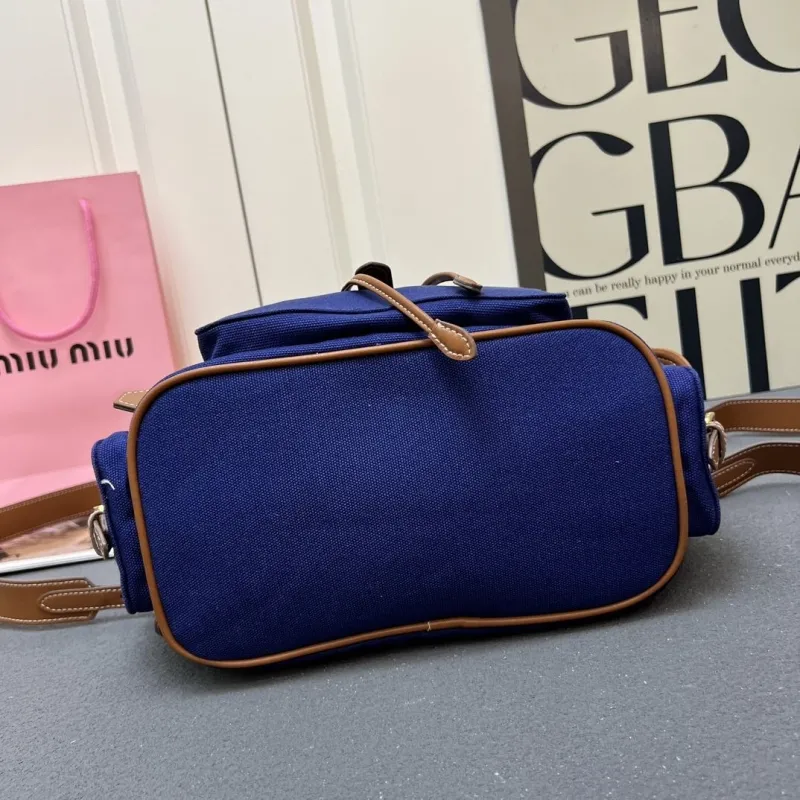 MIU MIU Large Blue Canvas Backpack 5BZ042 - Image 5