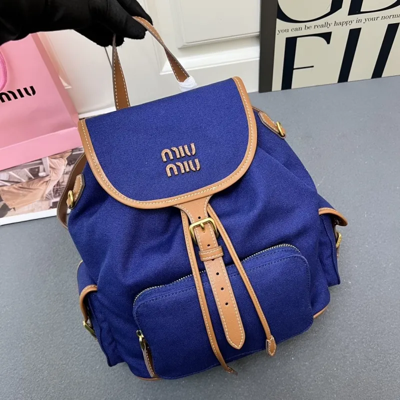 MIU MIU Large Blue Canvas Backpack 5BZ042 - Image 6