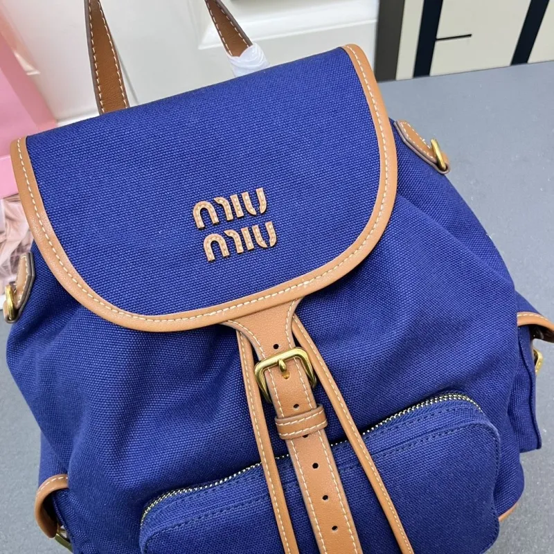 MIU MIU Large Blue Canvas Backpack 5BZ042 - Image 7