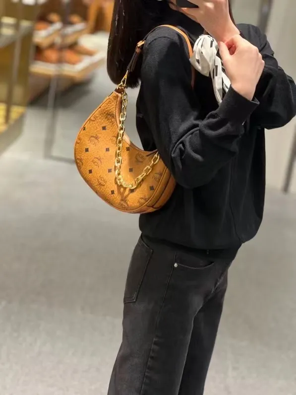 MCM Visetos Hobo Shoulder Bag Cognac Brown - Image 3