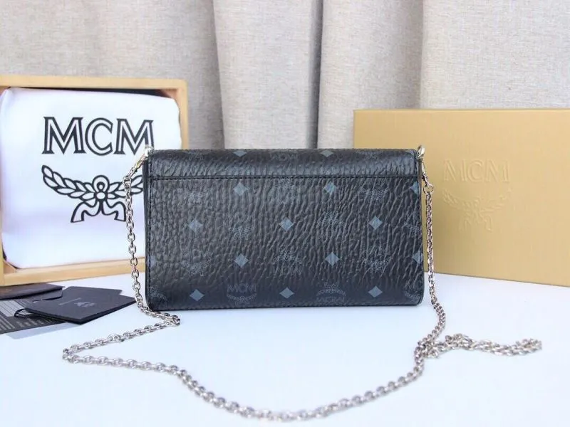 MCM Black Chain Strap Satchel Crossbody Bag - Image 3
