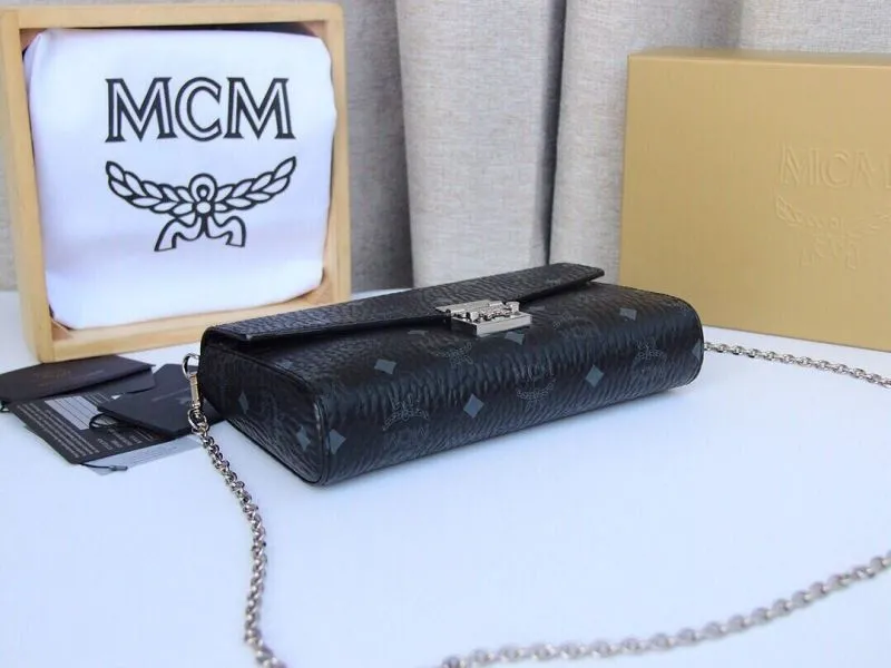 MCM Black Chain Strap Satchel Crossbody Bag - Image 4