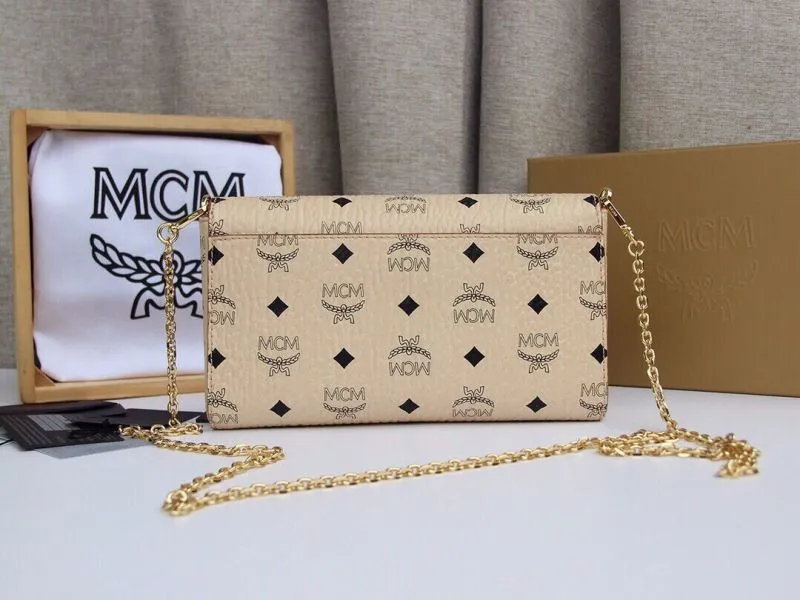 MCM Beige Monogram Chain Crossbody Bag - Image 3