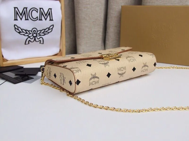 MCM Beige Monogram Chain Crossbody Bag - Image 4