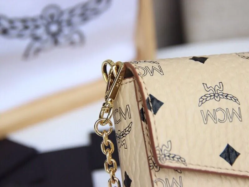 MCM Beige Monogram Chain Crossbody Bag - Image 6