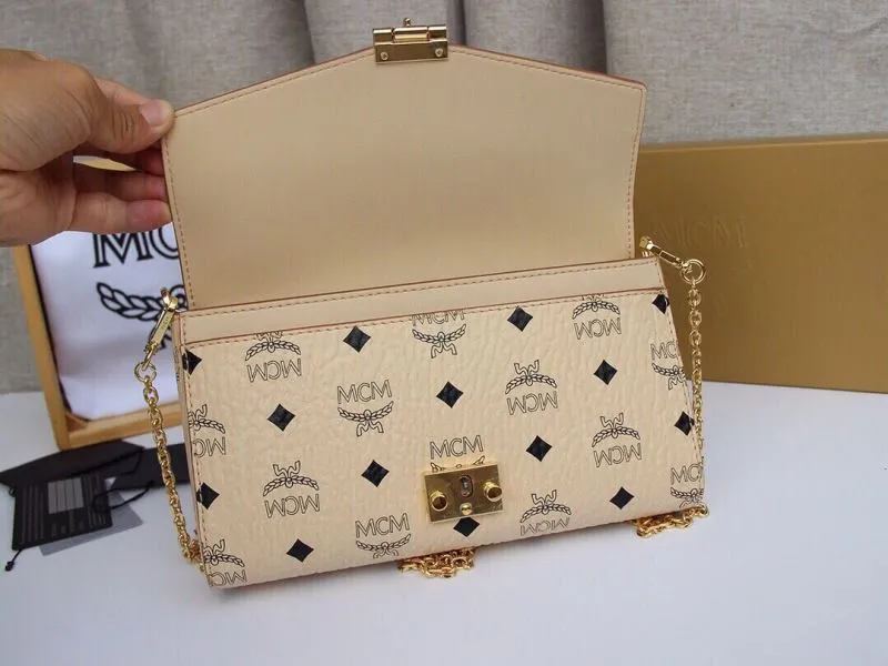 MCM Beige Monogram Chain Crossbody Bag - Image 8