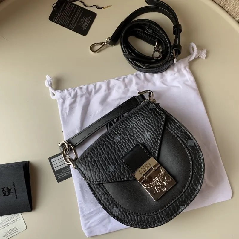 MCM Black Leather Saddle Crossbody Bag