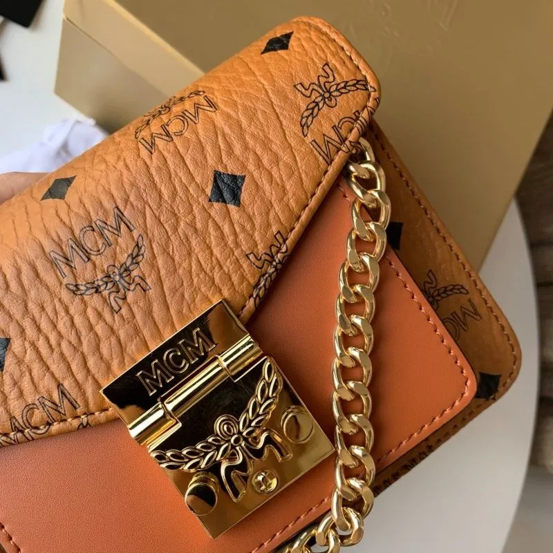 MCM Cognac Chain Satchel Bag - Image 3