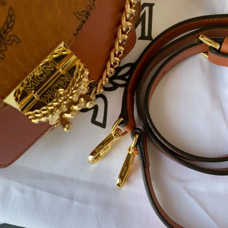MCM Cognac Chain Satchel Bag - Image 6