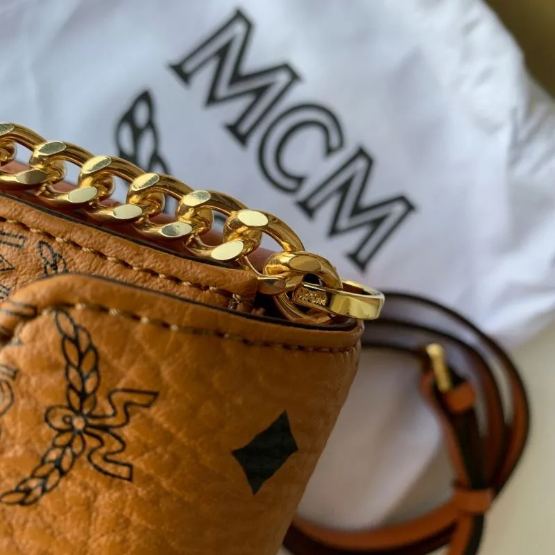 MCM Cognac Chain Satchel Bag - Image 8