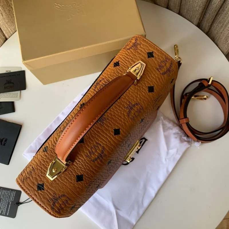 Alternative view of MCM Brown Satchel Bag 81