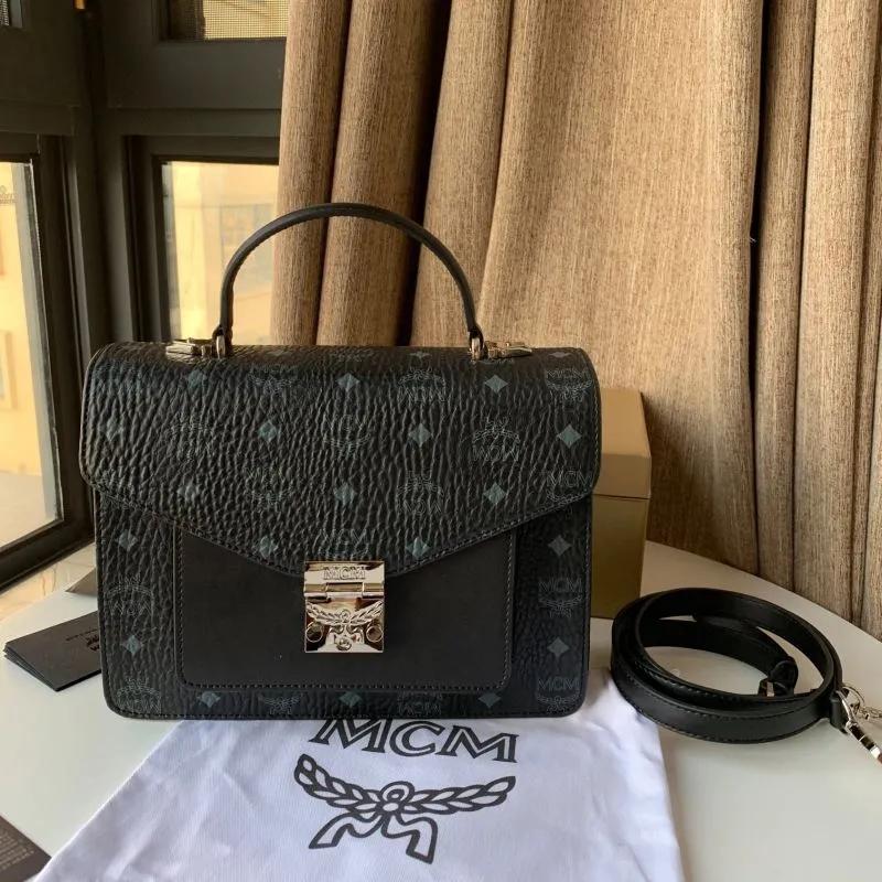 MCM Black Monogram Satchel Crossbody Bag