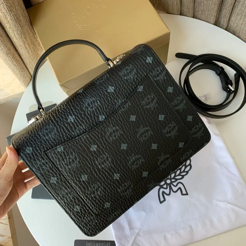 MCM Black Monogram Satchel Crossbody Bag - Image 3