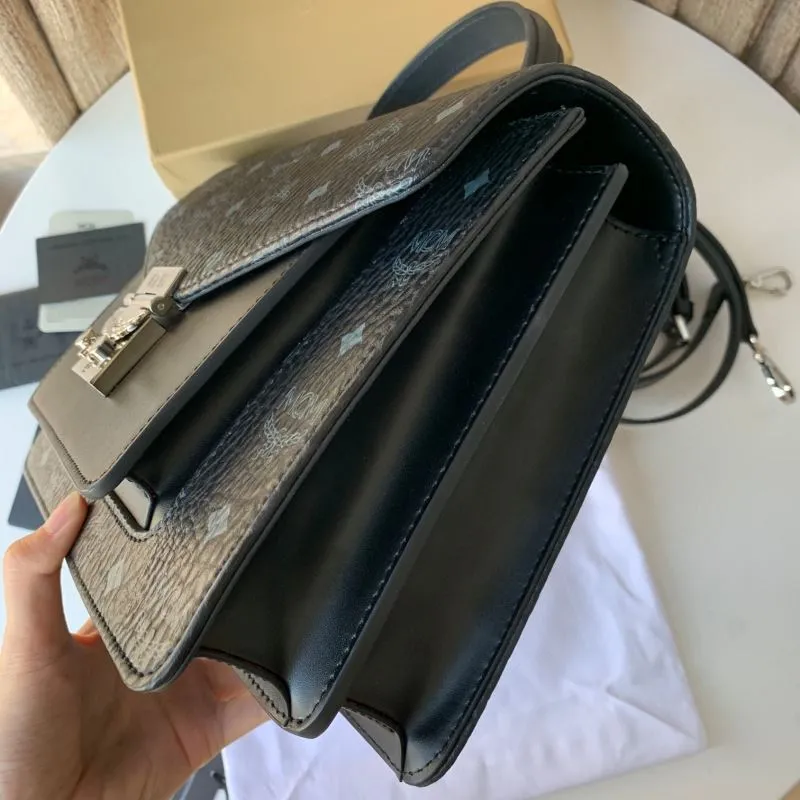 MCM Black Monogram Satchel Crossbody Bag - Image 4