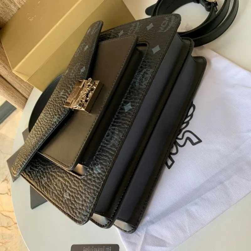 MCM Black Monogram Satchel Crossbody Bag - Image 5