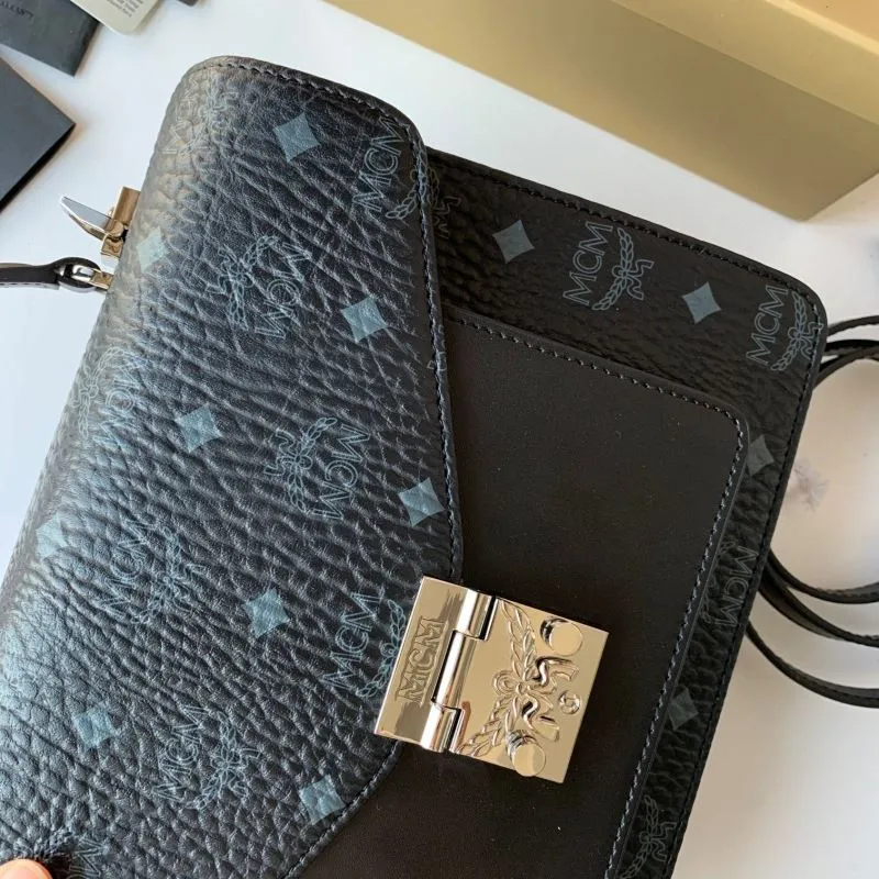 MCM Black Monogram Satchel Crossbody Bag - Image 6