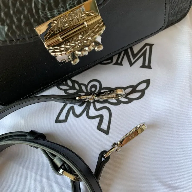 MCM Black Monogram Satchel Crossbody Bag - Image 8