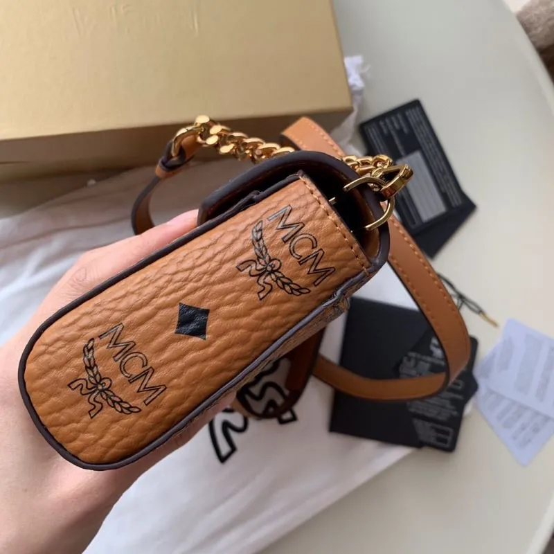 MCM Cognac Brown Mini Satchel Bag - Image 4
