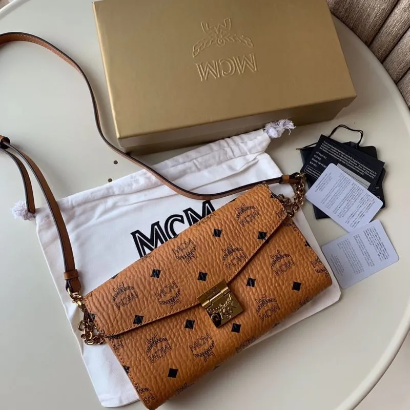 MCM Cognac Satchel Crossbody Bag