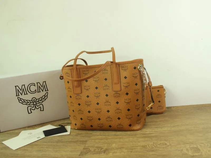 MCM Cognac Tote Bag with Small Pouch - Image 3