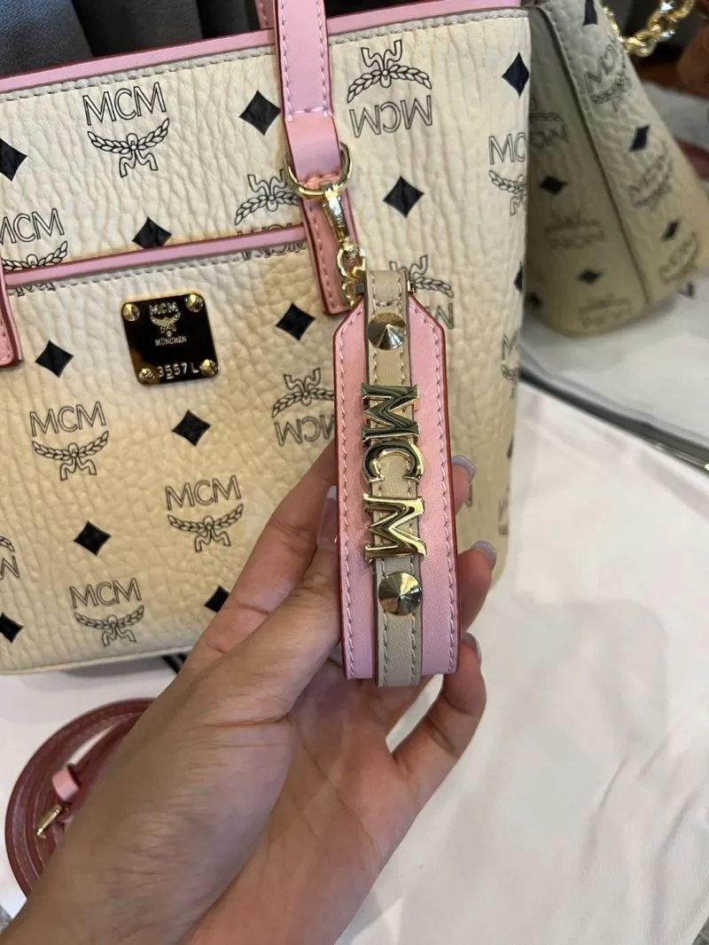 MCM Beige Pink Mini Tote Bag with Strap - Image 3