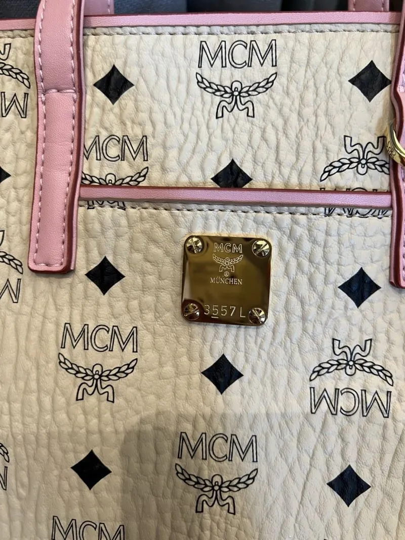 MCM Beige Pink Mini Tote Bag with Strap - Image 4