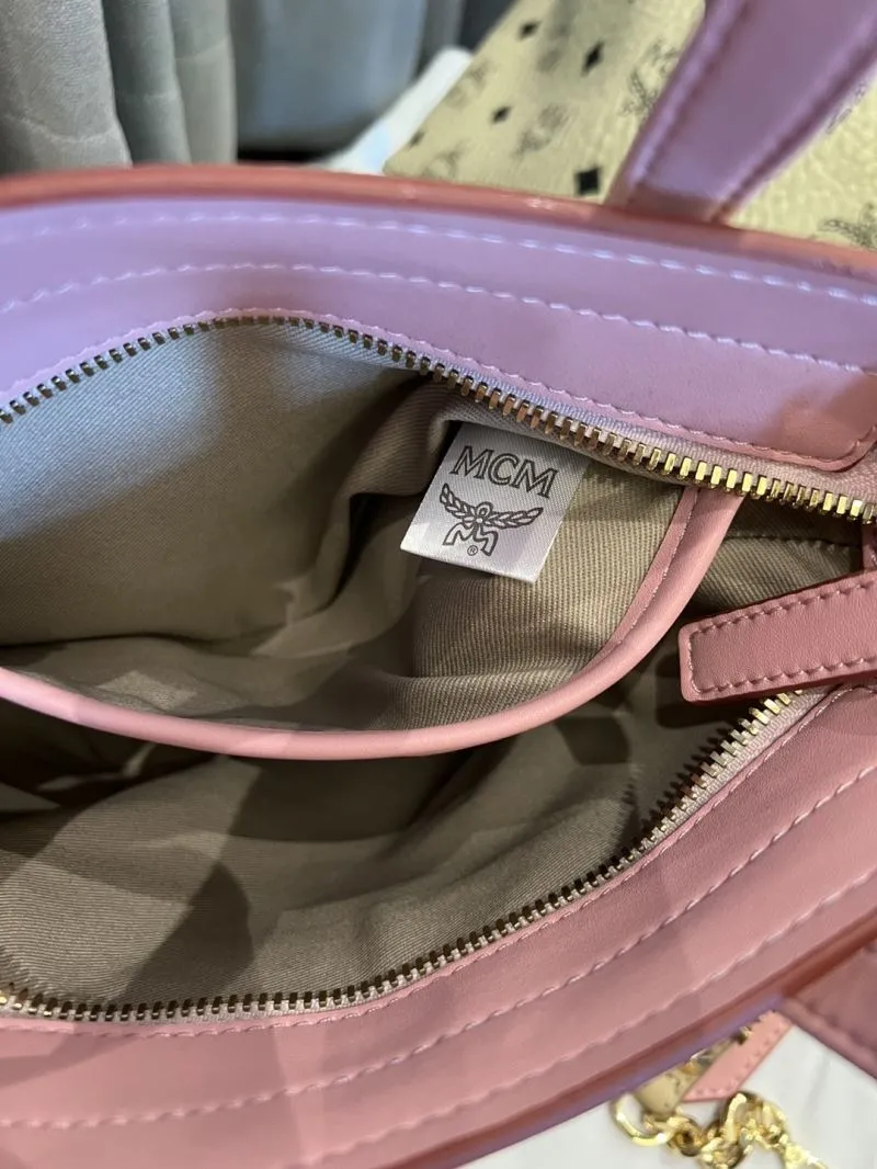 MCM Beige Pink Mini Tote Bag with Strap - Image 6