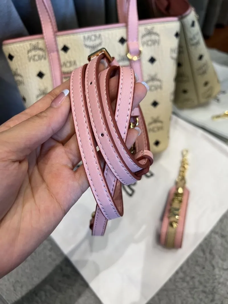 MCM Beige Pink Mini Tote Bag with Strap - Image 7