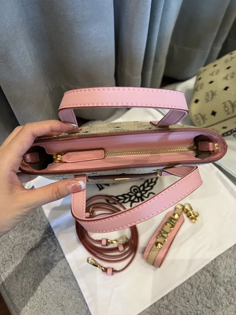 MCM Beige Pink Mini Tote Bag with Strap - Image 9