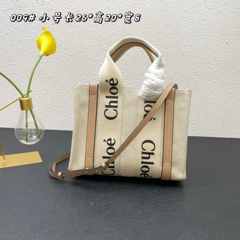 Chloe Small Beige Canvas Tote Crossbody Bag - Image 3