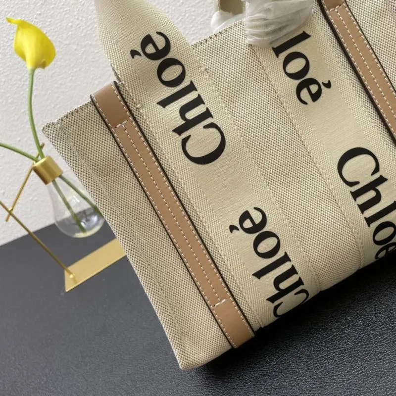 Chloe Small Beige Canvas Tote Crossbody Bag - Image 5