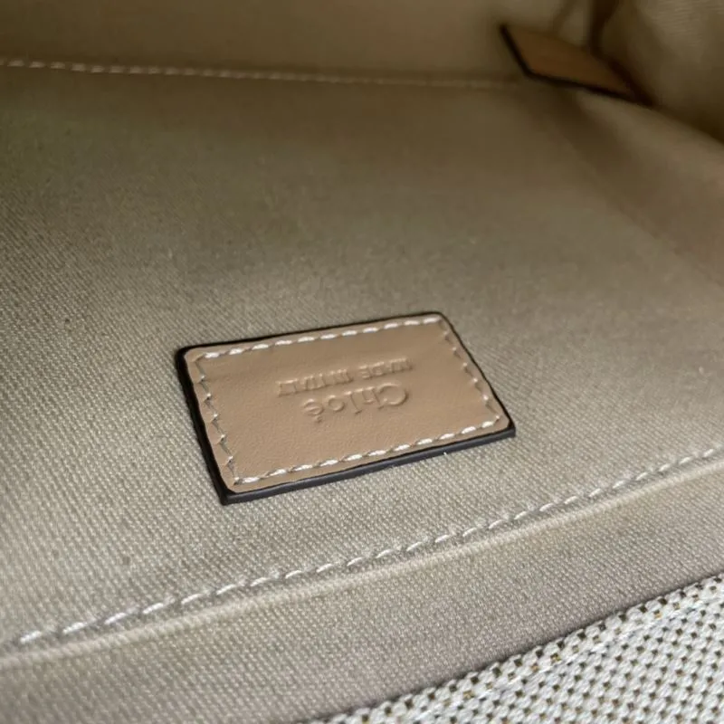 Chloe Small Beige Canvas Tote Crossbody Bag - Image 9