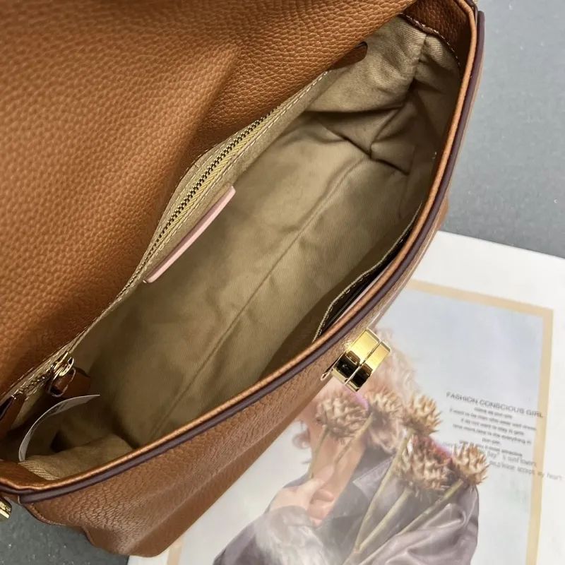COCCINELLE Brown Leather Satchel Crossbody Bag H08891 - Image 10