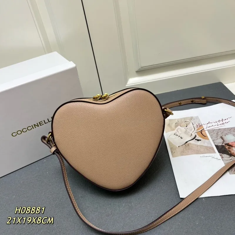 Coccinelle H08881 Beige Heart Crossbody Satchel Bag - Image 3