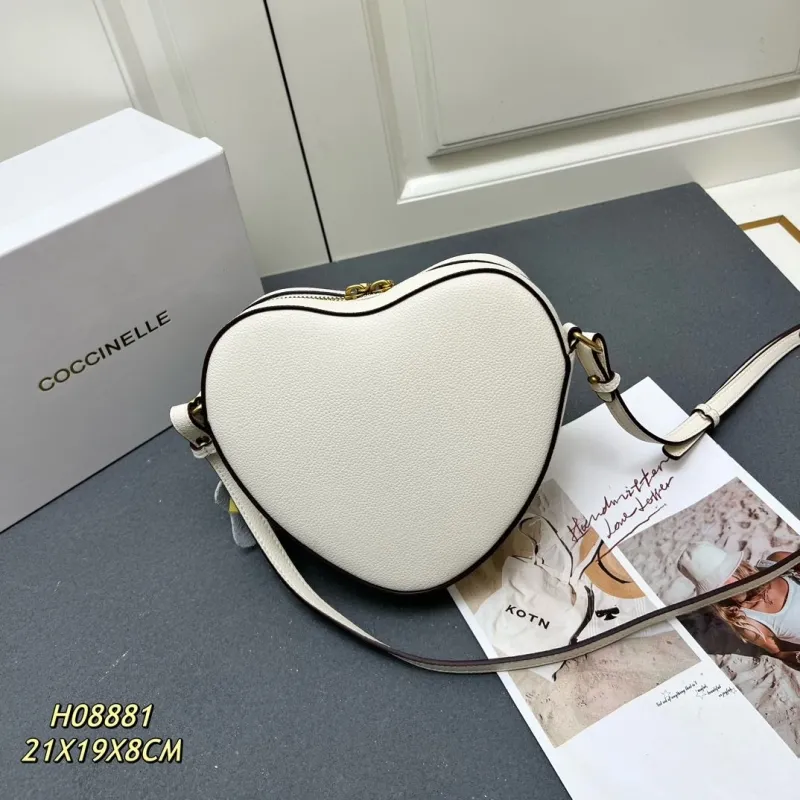 COCCINELLE H08881 White Heart Leather Crossbody Satchel Bag - Image 3
