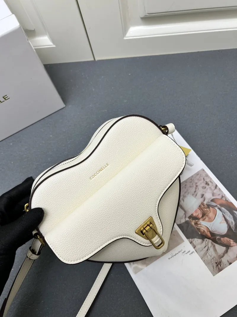 COCCINELLE H08881 White Heart Leather Crossbody Satchel Bag - Image 4