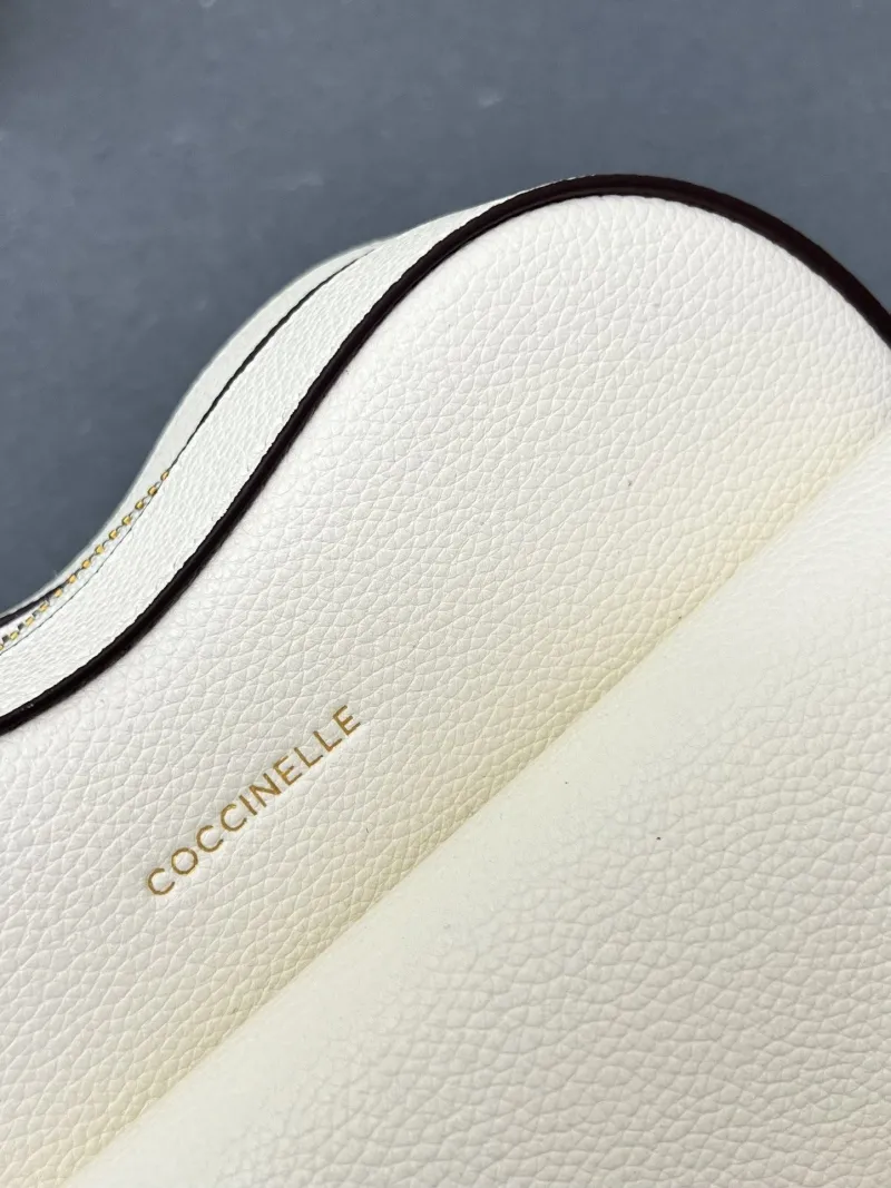 COCCINELLE H08881 White Heart Leather Crossbody Satchel Bag - Image 5