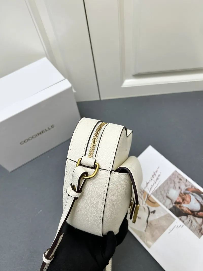 COCCINELLE H08881 White Heart Leather Crossbody Satchel Bag - Image 7