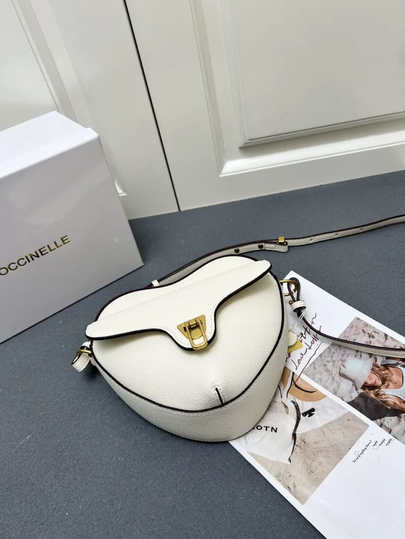 COCCINELLE H08881 White Heart Leather Crossbody Satchel Bag - Image 9