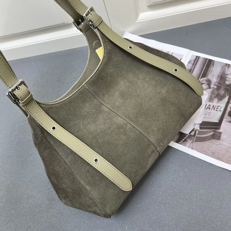 Coccinelle Olive Green Suede Hobo Bag H08872 - Image 4